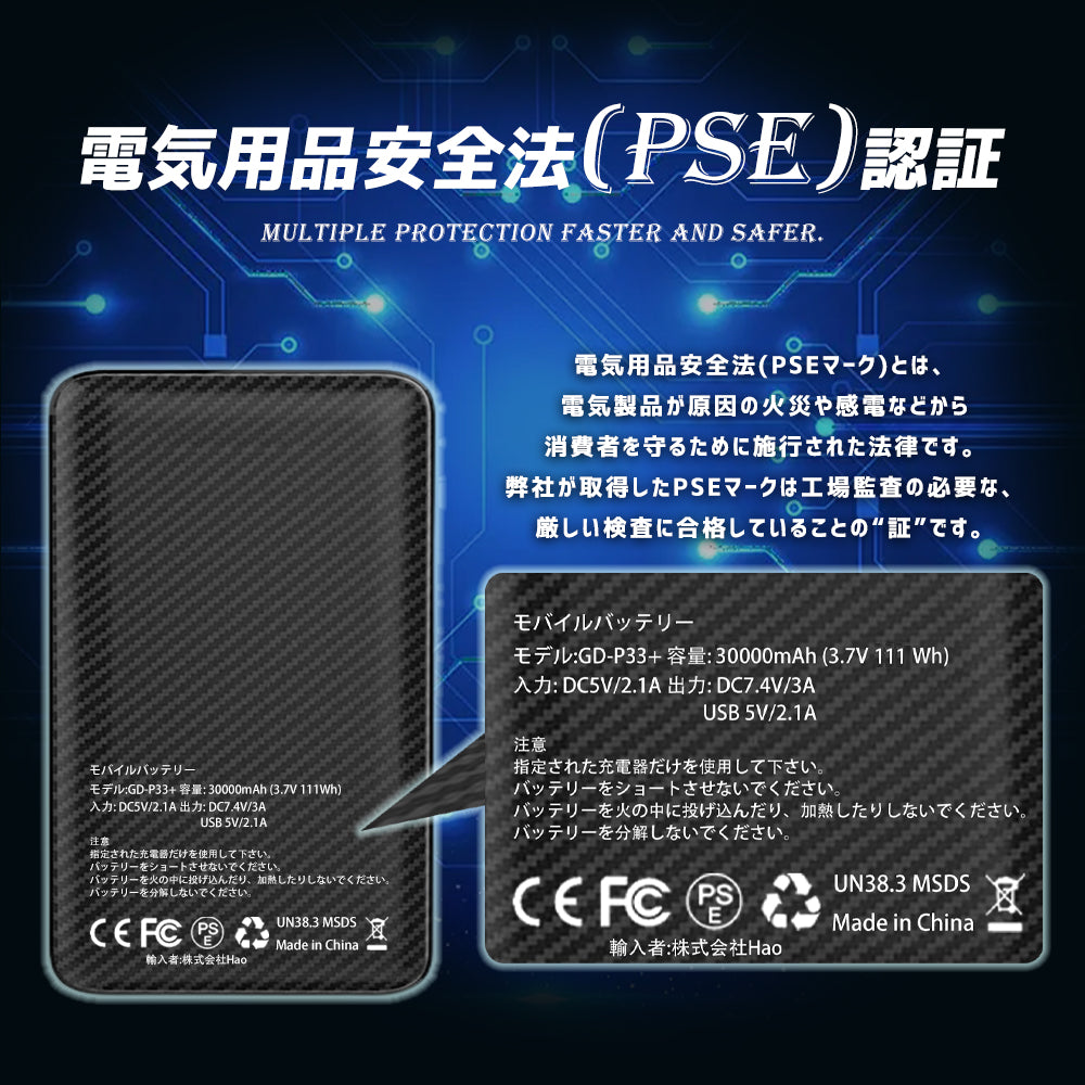 モバイルバッテリー30000mAh 大容量 軽量 急速充電 スマホ充電器 USB DC ポート 残量表示大容量 出力安定 携帯充電器 【PSE認証済】 iPhone iPad Android 電熱ウェア 電熱ベスト 電熱パンツ 電熱ズボン各種対応