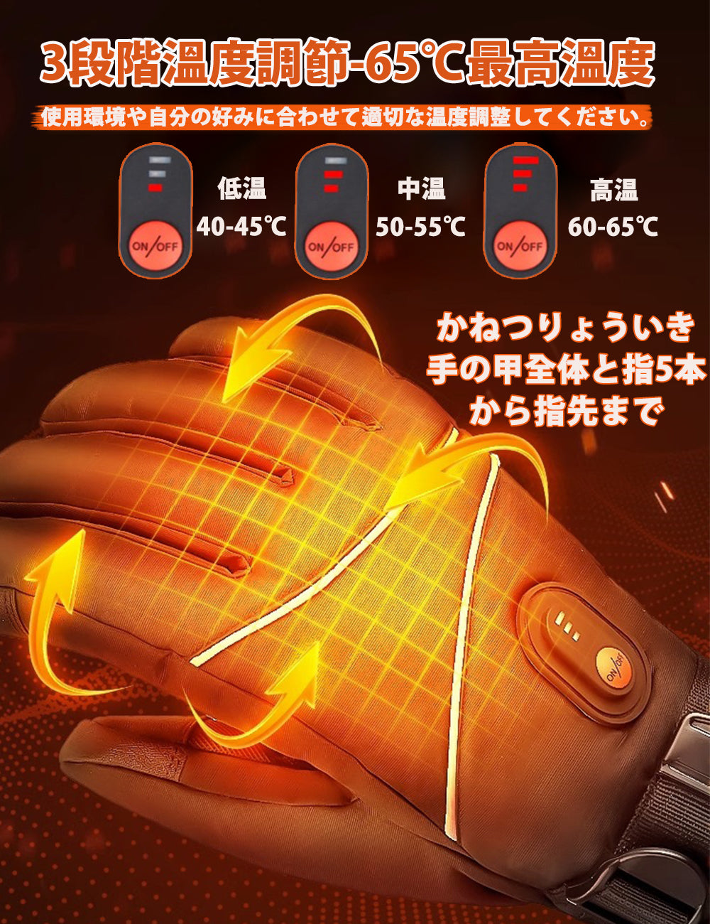 電熱グローブ 電熱手袋 バイク日本製繊維ヒーター スマホ操作 高機能保温中綿素材 3段階温度調整ヒーターグローブ 撥水加工 防寒 裏起毛 男女兼用 メンズ レディース バイク 自転車 屋外作業 感謝の日