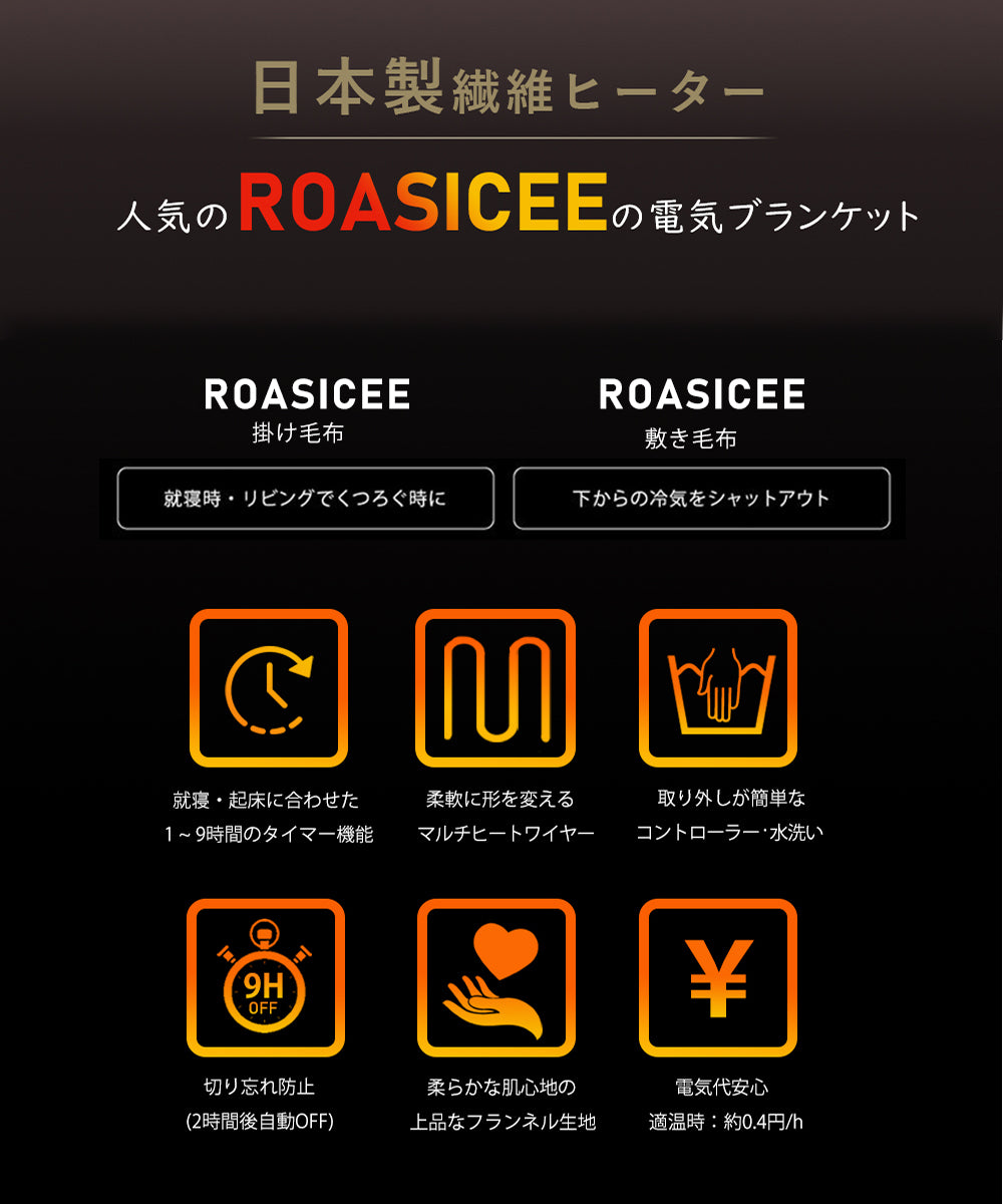 電気毛布 ROASICEE 掛け敷き兼用 大判190×130/160×80/120×60cm 炭素繊維ヒーター 両用 フランネル 自動電源オフ ダニ退治 過熱保護 タイマー機能付 電気ブランケット ひざ掛け 洗える ダブル 2人 節電 寒さ対策グッズ
