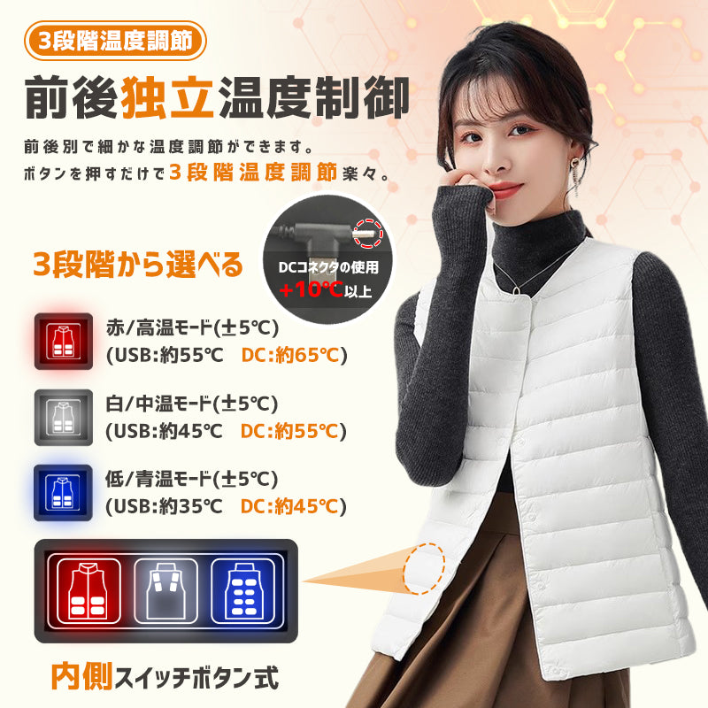 電熱ベスト バッテリー 30000mAh 日本製16枚繊維ヒーター MAX約70℃ 電気ベスト レディース メンズ 防寒 速暖 電熱ウェア 男女兼用 丸洗い可 ギフト