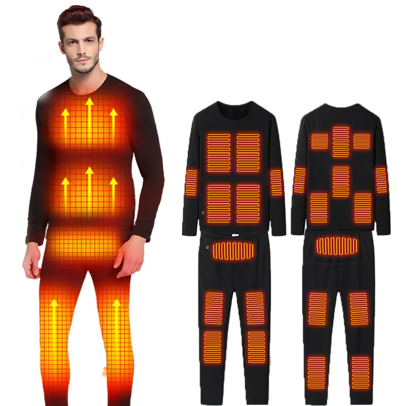 【12000mAh バッテリー2個付き】電熱インナーウェア 日本製ヒーター ROASICEE ヒーター22個 上下セット 電熱トップス 電熱パンツ ヒートインナー ヒーター付き防寒着 電熱ズボン メンズ レディース 加熱服 ストレッチ 柔らかい 両親のプレゼント発熱 登山 釣り通勤 自転車