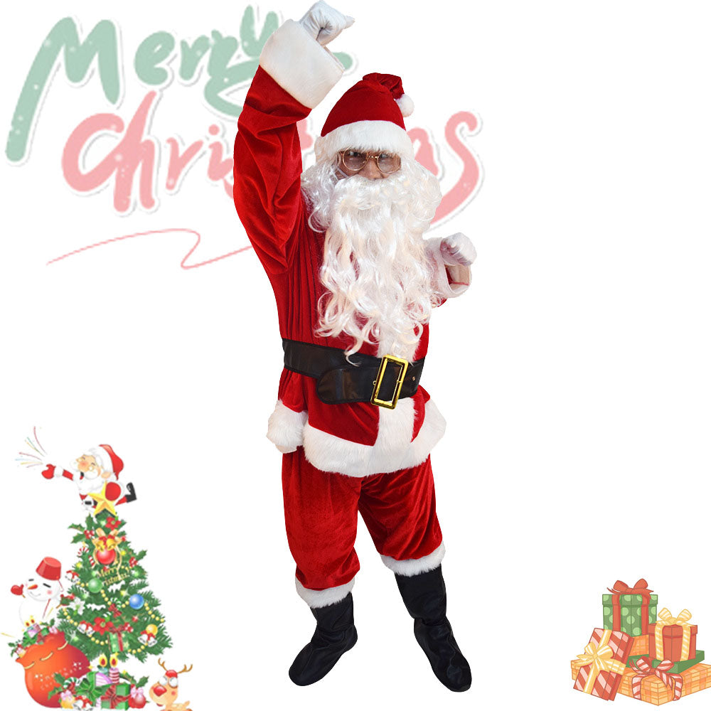 【豪華12点セット】サンタクロース 衣装 メンズ サンタ コスプレ 男性 サンタコス コスチューム クリスマス 本格的 XL リアル 大人 大きいサイズ ヒゲ カツラ ウィッグ 袋 帽子 髭 セット イベント パーティー