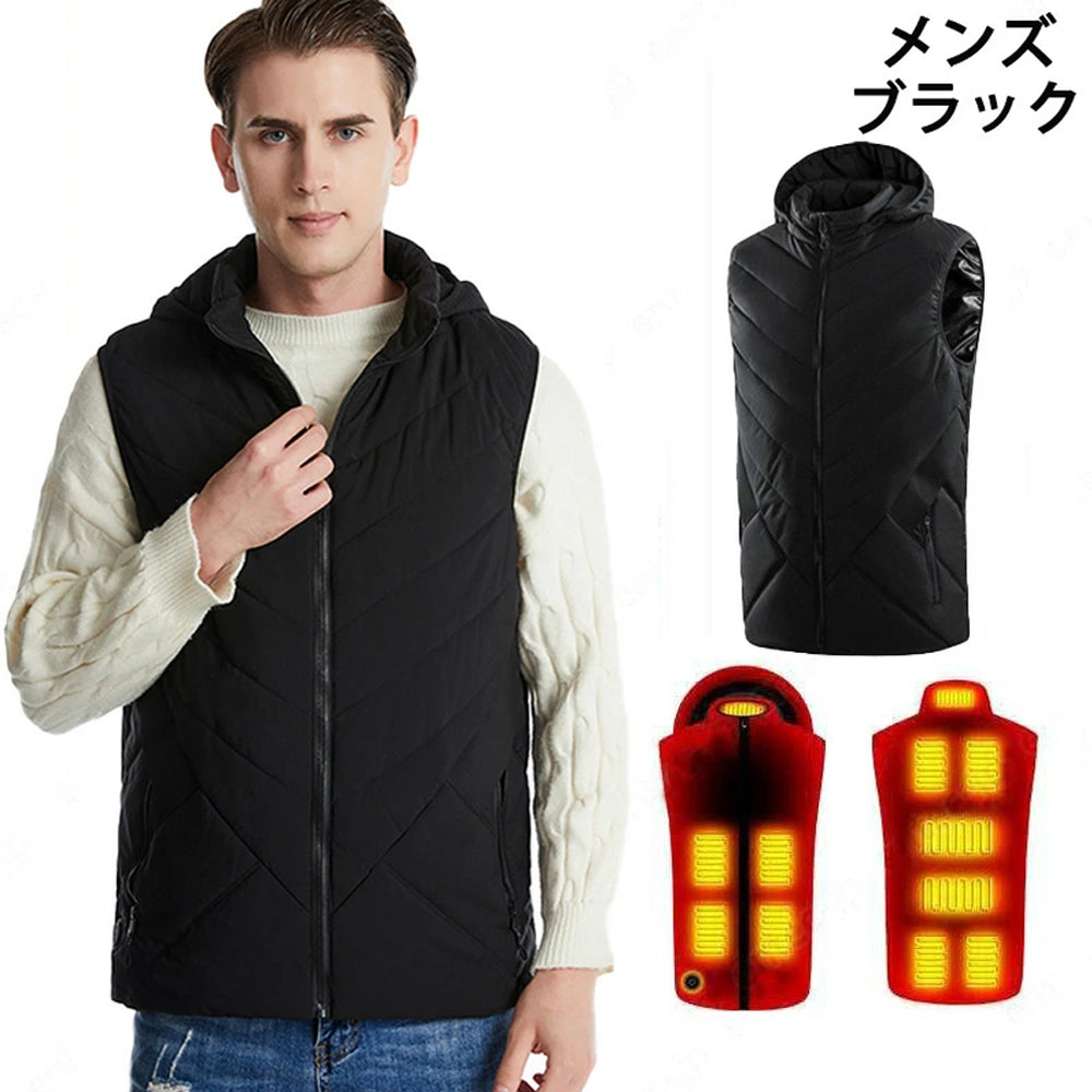 電熱ベスト ROASICEE ヒーターベスト 日本製 ヒーター ヒーター付き ベスト 発熱 防寒着 作業服 男女兼用 11枚ヒーター 3段階温度 USB給電式 電熱ジャケット 電熱ウェア 丸洗いOK 大きいサイズ M-4XL
