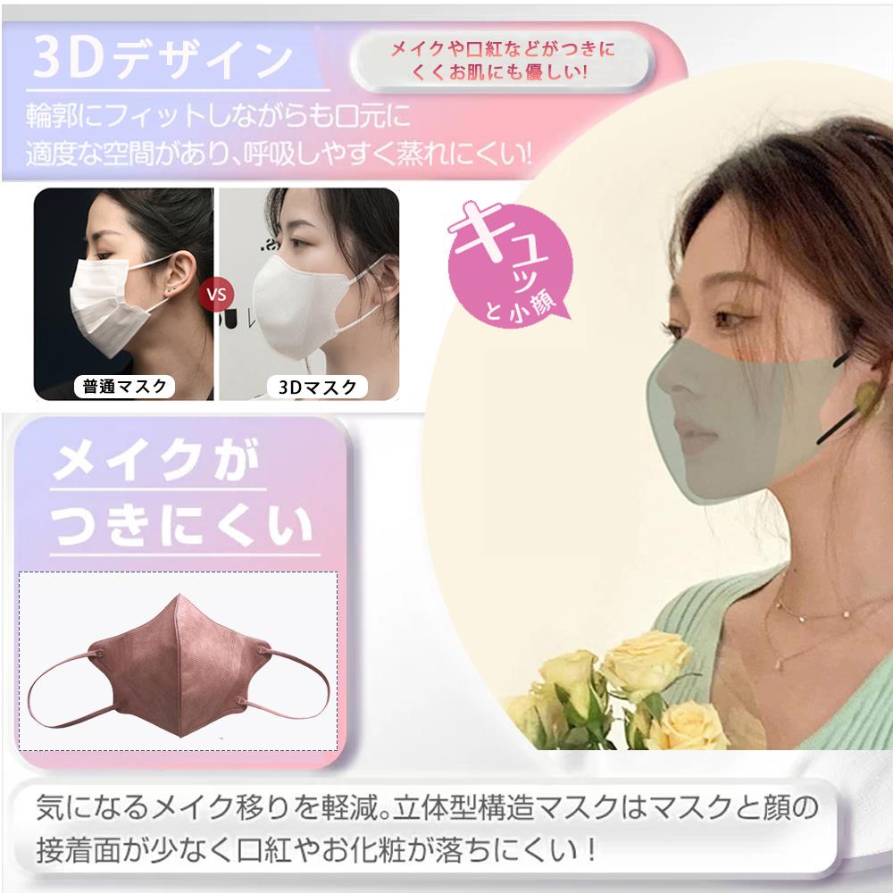 立体マスク新登場！ 立体マスク 不織布 50枚 夏用マスク 不織布 冷感 血色マスク 血色 カラー 小さめ 不織布マスク カラー 立体マスク 超息楽 張り付かない 口紅がつかない 小顔マスク 使い捨てマスク 3層構造 立体 冷感 大人用