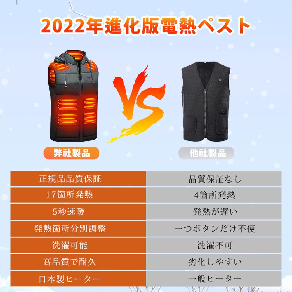 【フード付き★ フード取り外し可能】電熱ベスト 日本製 ヒーター 17つヒーター ROASICEE バッテリー付き 発熱ベスト 加熱ベスト 3段温度調整 ヒーターベスト レディース メンズ usb 洗える 電気ベスト 電熱ウェア 大きいサイズ