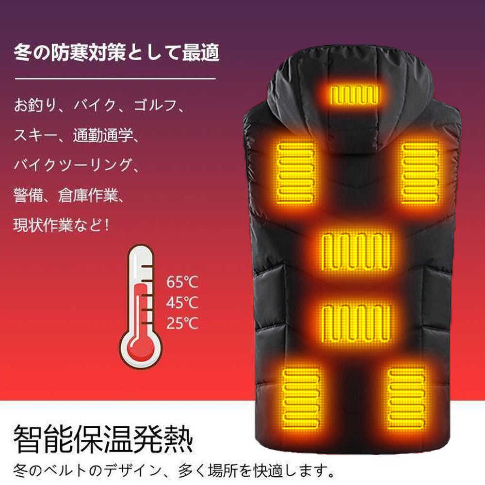 電熱ベスト ROASICEE ヒーターベスト 日本製 ヒーター ヒーター付き ベスト 発熱 防寒着 作業服 男女兼用 11枚ヒーター 3段階温度 USB給電式 電熱ジャケット 電熱ウェア 丸洗いOK 大きいサイズ M-4XL