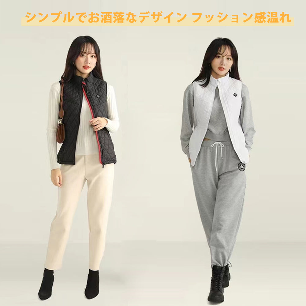 電熱ベスト ROASICEE バッテリー付き ヒーターベスト レディース ヒーター付き ベスト 日本製 繊維ヒーター 温熱ベスト 電熱ジャケット usb加熱 3段温度調整 前後独立制御 防寒ベスト 加熱ベスト 水洗可 バレンタインデー 誕生日
