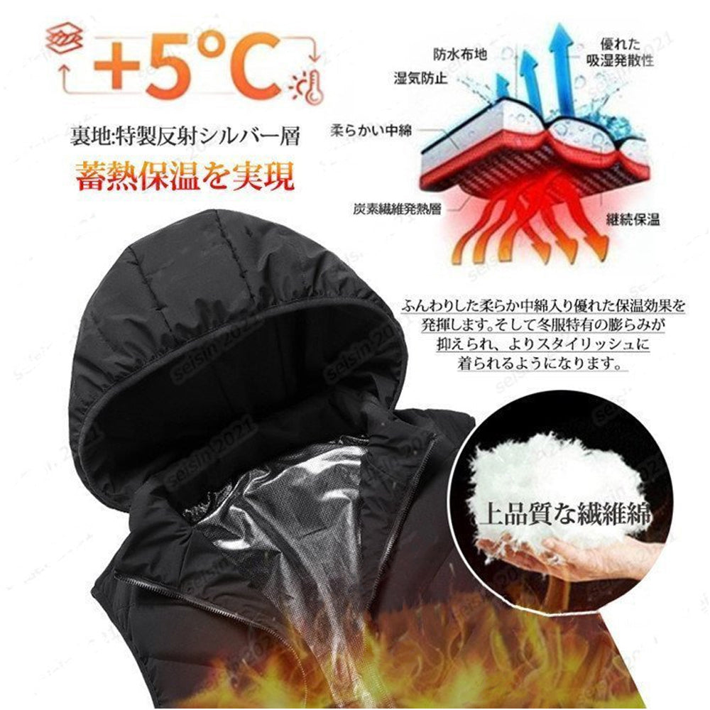 電熱ベスト ROASICEE ヒーターベスト 日本製 ヒーター ヒーター付き ベスト 発熱 防寒着 作業服 男女兼用 11枚ヒーター 3段階温度 USB給電式 電熱ジャケット 電熱ウェア 丸洗いOK 大きいサイズ M-4XL