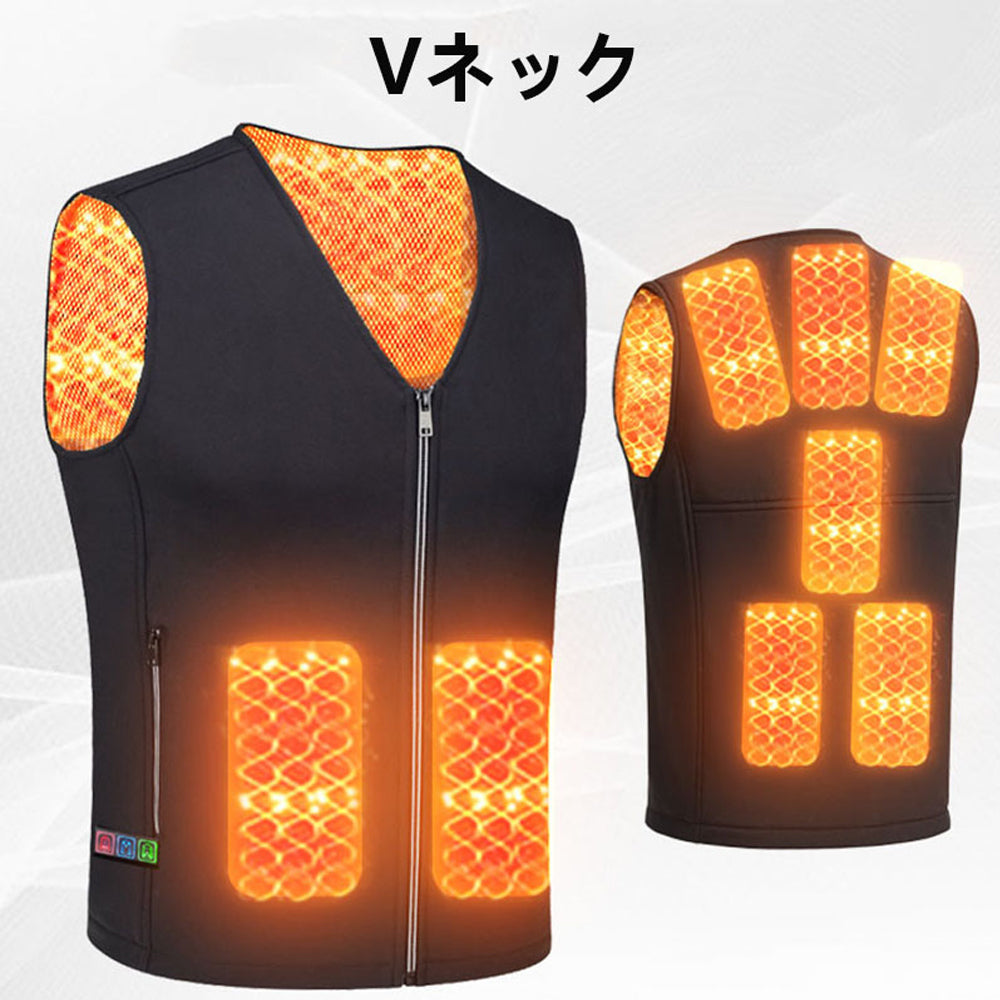 電熱ベスト 日本製 繊維ヒーター レディース vネック 8箇所発熱 ヒーターベスト 電熱ウェア 電熱インナー USB式 3段温度調整 前後独立温度設定 フリース 極暖 メンズ レディース 男女兼用 軽量 ポカポカ チョッキ 防寒ベスト 水洗いOK