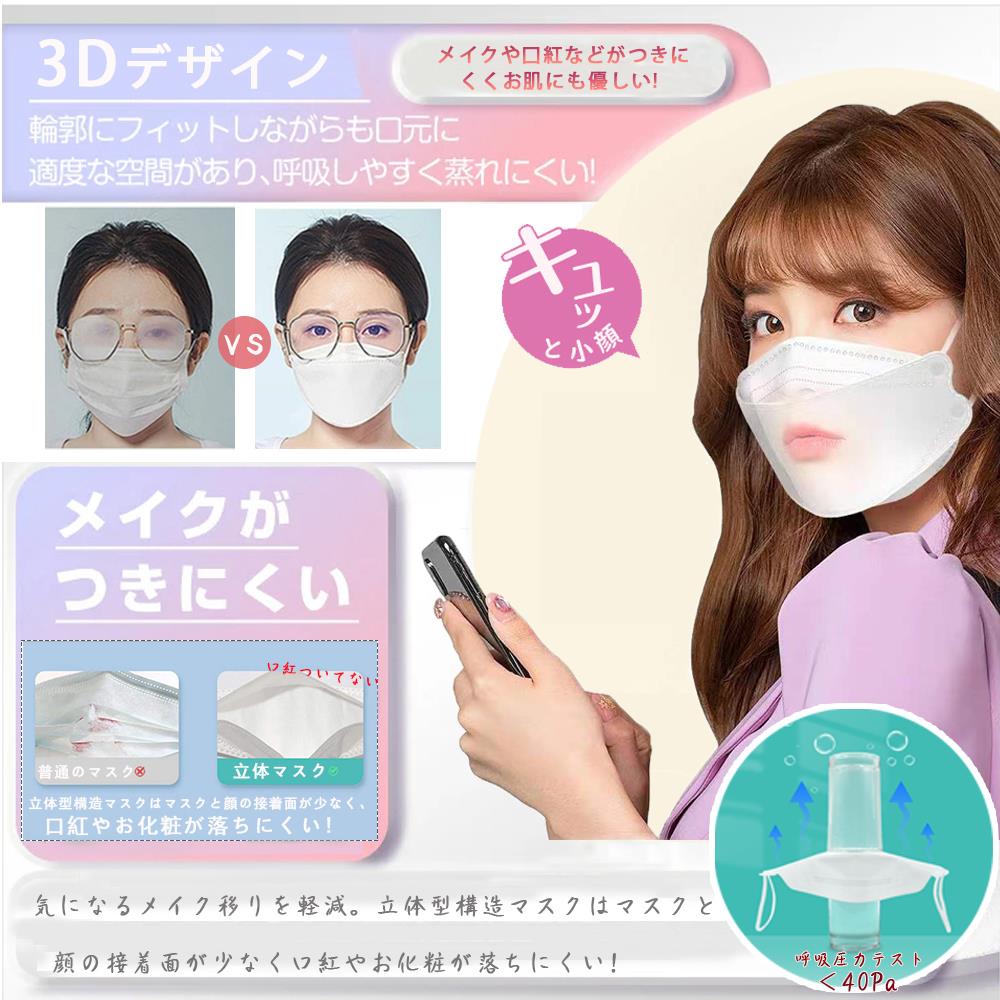 立体マスク 不織布 3d マスク 立体 50枚セット 血色マスク 不織布マスク 立体 大人用 大きめマスク 不織布マスク 小顔マスク 4層立体構造 高密度フィルター メガネが曇りにくい 口紅が付きにくい