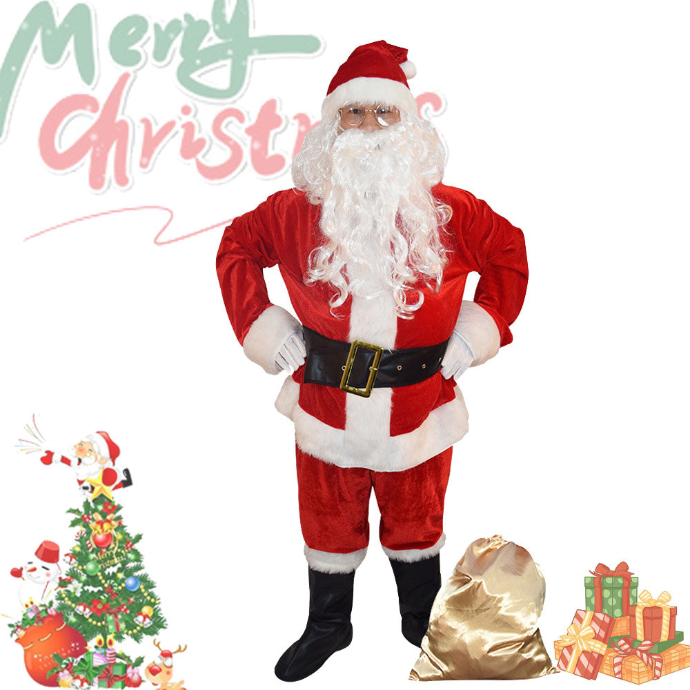 【豪華12点セット】サンタクロース 衣装 メンズ サンタ コスプレ 男性 サンタコス コスチューム クリスマス 本格的 XL リアル 大人 大きいサイズ ヒゲ カツラ ウィッグ 袋 帽子 髭 セット イベント パーティー